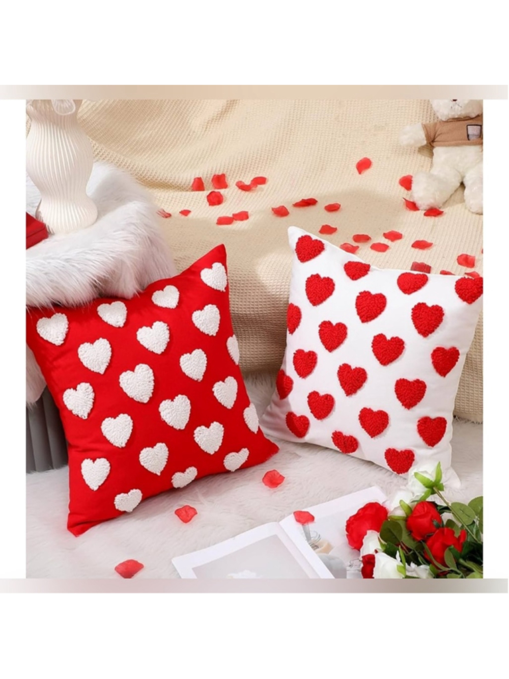 NEW 2 Pc Heart Valentine's Day Throw Pillow Covers Embroidery 18”